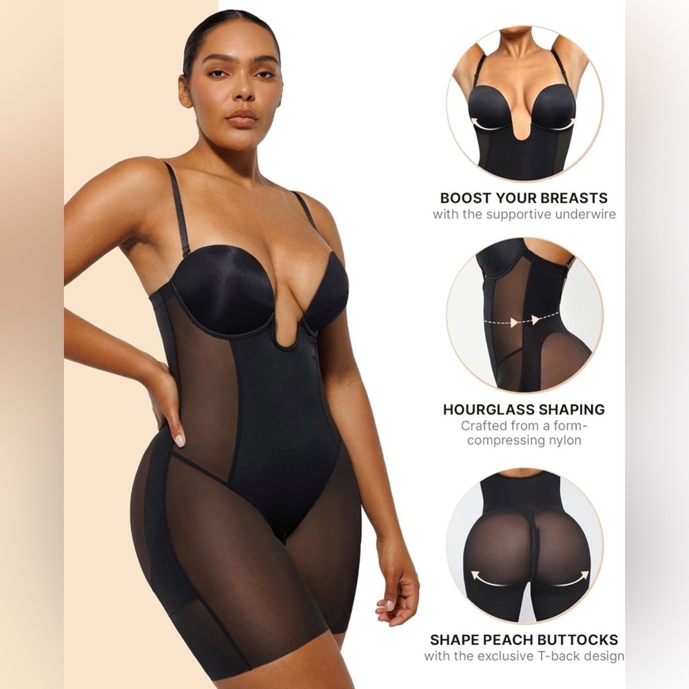 SHAPELLX Women’s Strapless Shapewear Deep Plunge Tummy Control Bodysuit D+ Cup - Picture 3 of 8